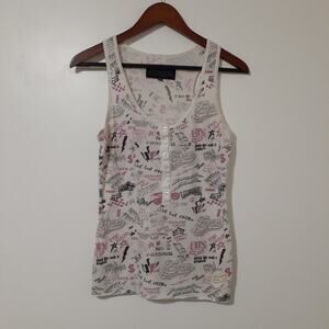 Fox Girls Women's Tank Top S White Graphic Print Buttons